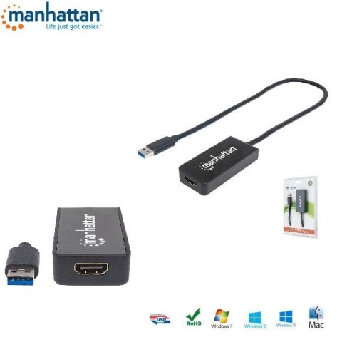 Kabel adapter Manhattan Super Speed USB 3.0 na HDMI M/F 1080p, czarny Kabel adapter Manhattan Super Speed USB 3.0 na HDMI M/F 1080p, czarny