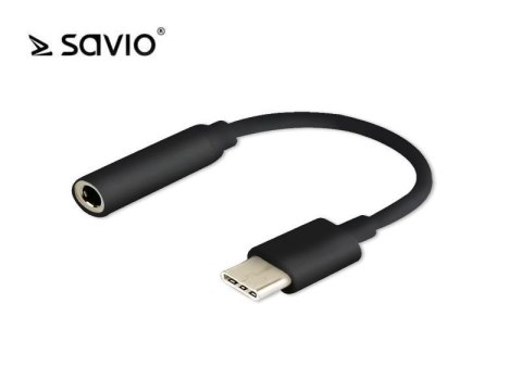 Kabel adapter Savio AK-35 USB Typ C - mini Jack 3,5 mm, czarny Kabel adapter Savio AK-35 USB Typ C - mini Jack 3,5 mm, czarny