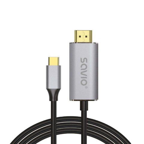 Kabel adapter Savio CL-170, USB-C do HDMI 2.0B, 1m, srebrno-czarny, złote końcówki Kabel adapter Savio CL-170, USB-C do HDMI 2.0B, 1m, srebrno-czarny, złote końcówki