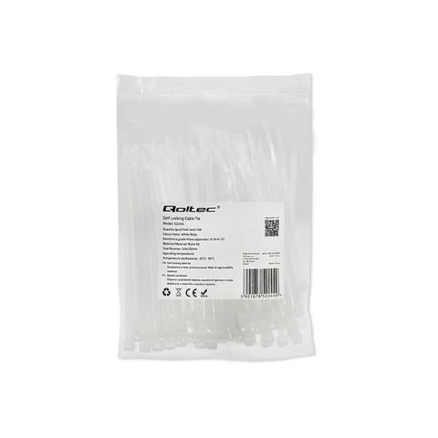 Opaski zaciskowe Qoltec trytytki | 3.6*100mm | Nylon UV | Białe
