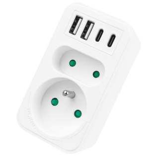 Gniazdko prądowe x2 + 4xUSB Maclean, rozgałęźnik z 2 gniazdami, 2xUSB A, 2xUSB C PD 20W, 1x16A + 1x6A, MCE249 F/W