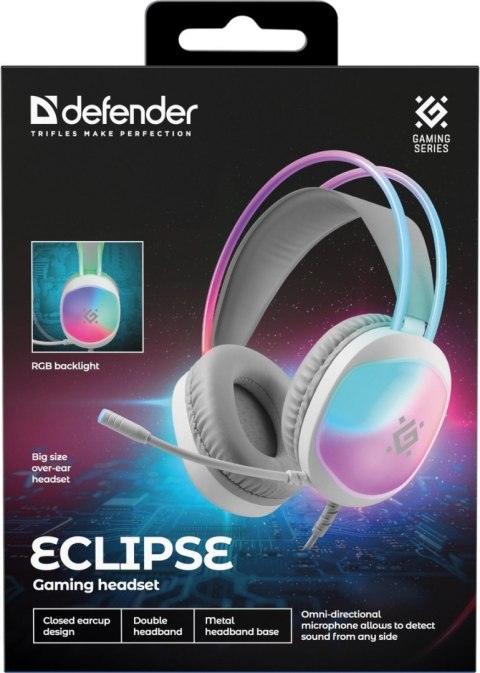 SŁUCHAWKI DEFENDER ECLIPSE RGB BIAŁE