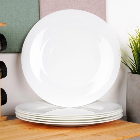 Talerze Obiadowe Płytkie Szkło Białe 6 szt. VILDE 25,5 cm Opalowe