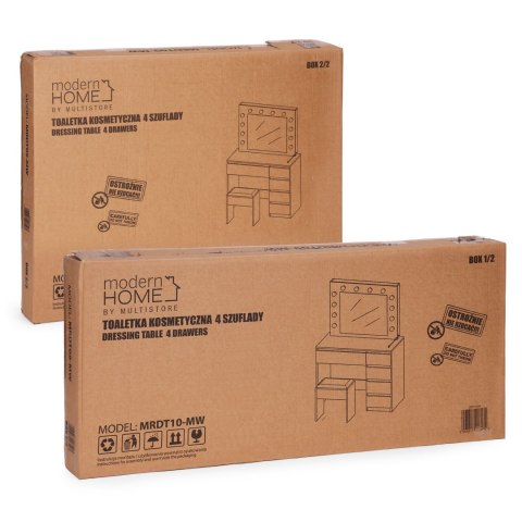 Toaletka kosmetyczna z lustrem i oświetleniem 5 szuflad taboret ModernHome