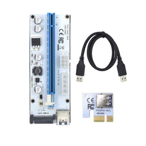 Karta rozszerzeń Riser Qoltec PCI-E 1x-16x | USB 3.0 | SATA, Molex, PCI-E Karta rozszerzeń Riser Qoltec PCI-E 1x-16x | USB 3.0 | SATA, Molex, PCI-E
