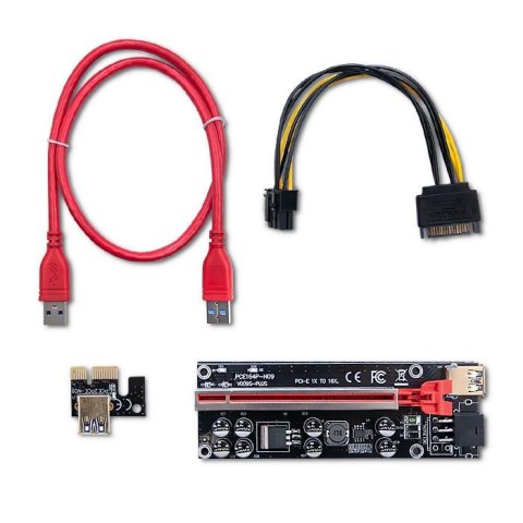 Karta rozszerzeń Riser Qoltec PCI-E 1x-16x | USB 3.0 | ver.009S Plus | SATA/PCI-E 6pin Karta rozszerzeń Riser Qoltec PCI-E 1x-16x | USB 3.0 | ver.009S Plus | SATA/PCI-E 6pin