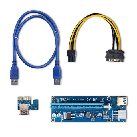 Karta rozszerzeń Riser Qoltec PCI-E 1x-16x | USB 3.0 | ver.009S | SATA/PCI-E 6pin Karta rozszerzeń Riser Qoltec PCI-E 1x-16x | USB 3.0 | ver.009S | SATA/PCI-E 6pin