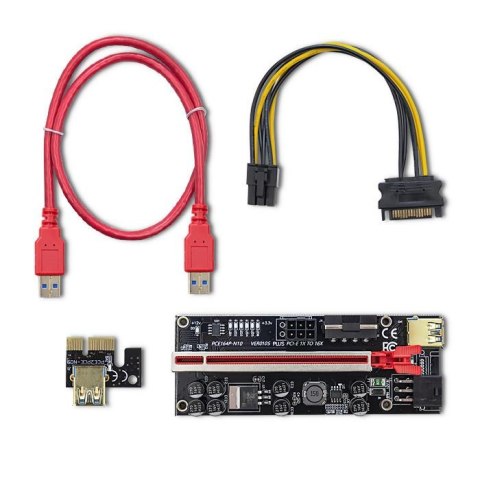 Karta rozszerzeń Riser Qoltec PCI-E 1x-16x | USB 3.0 | ver.010S | SATA/PCI-E 6pin Karta rozszerzeń Riser Qoltec PCI-E 1x-16x | USB 3.0 | ver.010S | SATA/PCI-E 6pin