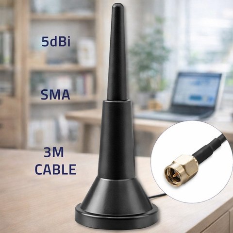 Qoltec Antena 4G LTE z podstawą magnetyczną | 5dBi | dookólna | wewnętrzna | 600-2700 MHz | SMA | 3m
