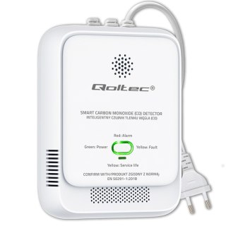 Qoltec Certyfikowany bezprzewodowy Czujnik tlenku węgla (czadu) | detektor CO | alarm 85dB | LED