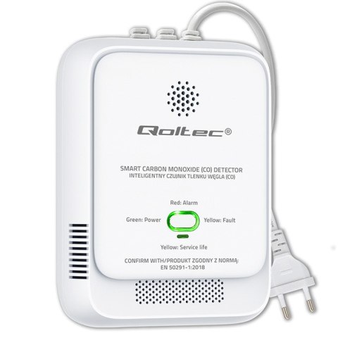Qoltec Certyfikowany bezprzewodowy Czujnik tlenku węgla (czadu) | detektor CO | alarm 85dB | LED