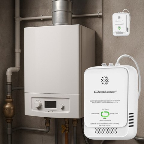 Qoltec Certyfikowany bezprzewodowy Czujnik tlenku węgla (czadu) | detektor CO | alarm 85dB | LED