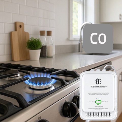 Qoltec Certyfikowany bezprzewodowy Czujnik tlenku węgla (czadu) | detektor CO | alarm 85dB | LED