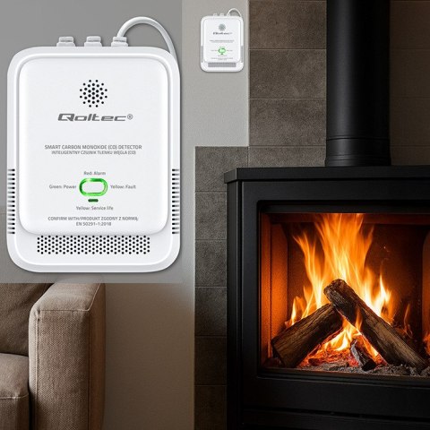 Qoltec Certyfikowany bezprzewodowy Czujnik tlenku węgla (czadu) | detektor CO | alarm 85dB | LED