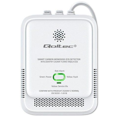 Qoltec Certyfikowany bezprzewodowy Czujnik tlenku węgla (czadu) | detektor CO | alarm 85dB | LED