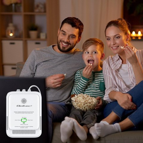 Qoltec Certyfikowany bezprzewodowy Czujnik tlenku węgla (czadu) | detektor CO | alarm 85dB | LED