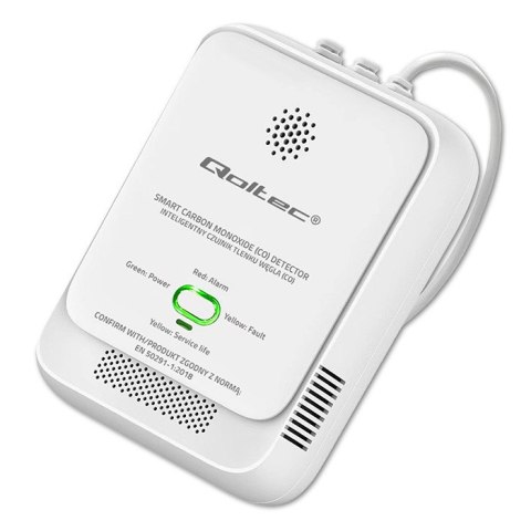 Qoltec Certyfikowany bezprzewodowy Czujnik tlenku węgla (czadu) | detektor CO | alarm 85dB | LED