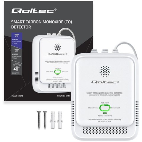 Qoltec Certyfikowany bezprzewodowy Czujnik tlenku węgla (czadu) | detektor CO | alarm 85dB | LED