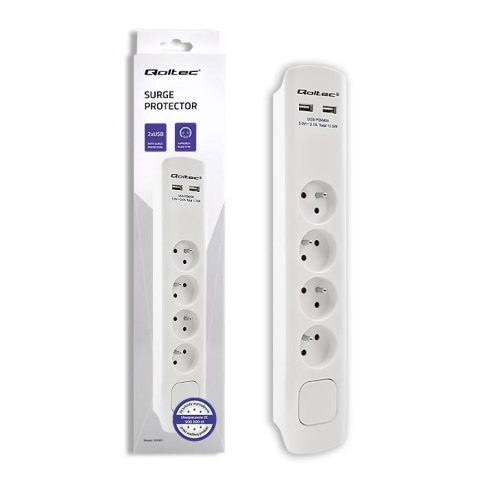 Listwa antyprzepięciowa Qoltec 4 gniazda | 2xUSB | 1.8m | Biała Listwa antyprzepięciowa Qoltec 4 gniazda | 2xUSB | 1.8m | Biała