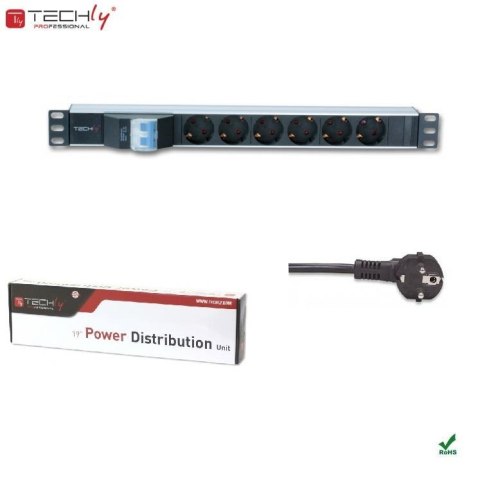 Listwa zasilająca Rack19" 1U TechlyPro 6 gniazd Schuko 3m czarna Listwa zasilająca Rack19" 1U TechlyPro 6 gniazd Schuko 3m czarna