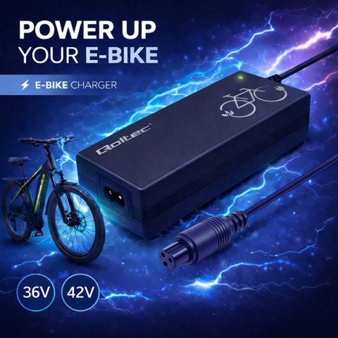 Qoltec Ładowarka do roweru elektrycznego 36V | 42V | 2A | GX12-3P | +kabel zasilający