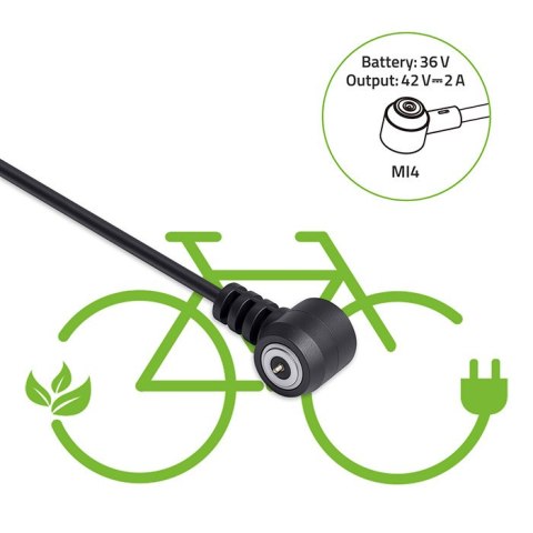 Qoltec Szybka Ładowarka do roweru elektrycznego 36V | 42V | 2A | Mi4 Magnetic TIP +kabel zasilający