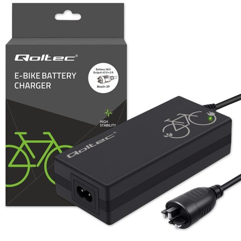 Qoltec Szybka Ładowarka do roweru elektrycznego | wtyczka Bosch 3P | 36V | 42V | 2A | +kabel zasilający