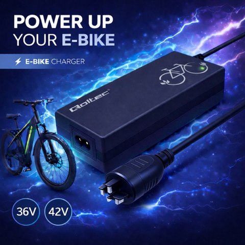 Qoltec Szybka Ładowarka do roweru elektrycznego | wtyczka Bosch 3P | 36V | 42V | 2A | +kabel zasilający