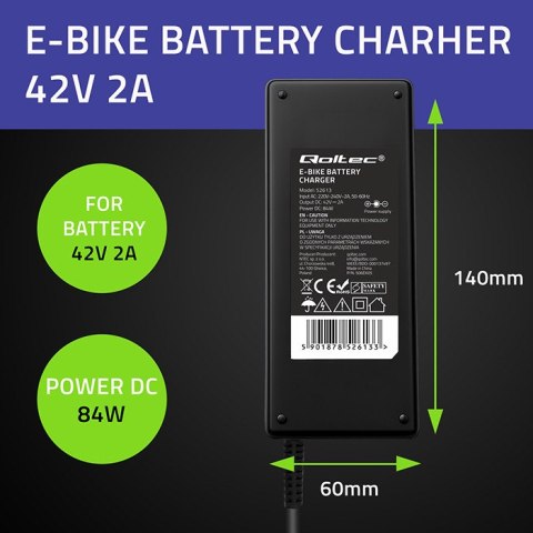 Qoltec Szybka Ładowarka do roweru elektrycznego | wtyczka Bosch 3P | 36V | 42V | 2A | +kabel zasilający