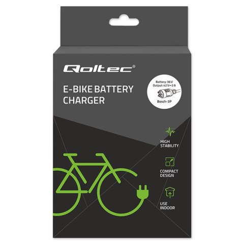 Qoltec Szybka Ładowarka do roweru elektrycznego | wtyczka Bosch 3P | 36V | 42V | 2A | +kabel zasilający