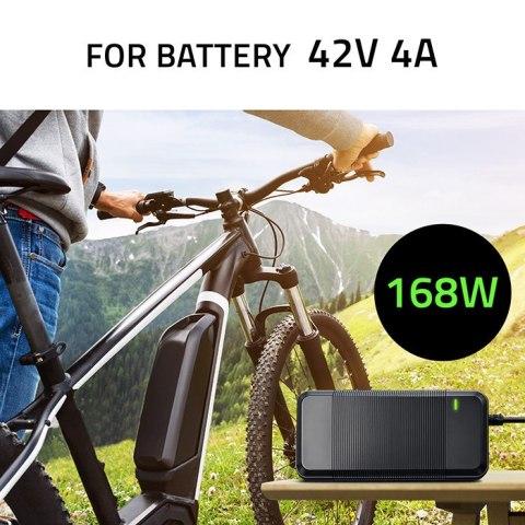 Qoltec Szybka Ładowarka do roweru skutera elektrycznego | 5.5*2.1 | 36V | 42V | 4A | wodoodporna +kabel zasilający