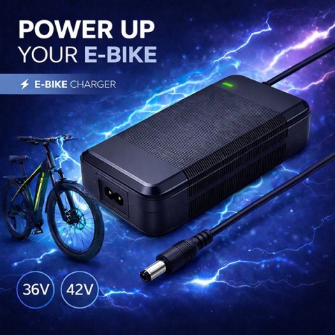 Qoltec Szybka Ładowarka do roweru skutera elektrycznego | 5.5*2.1 | 36V | 42V | 4A | wodoodporna +kabel zasilający