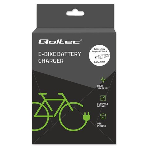 Qoltec Szybka Ładowarka do roweru skutera elektrycznego | 5.5*2.1 | 36V | 42V | 4A | wodoodporna +kabel zasilający