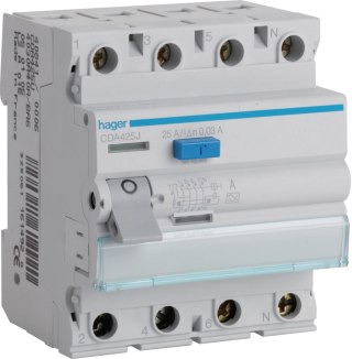 HAGER RCCB Wyłącznik różnicowoprądowy 3P+N 25A 30mA 6kA AC CDA425J