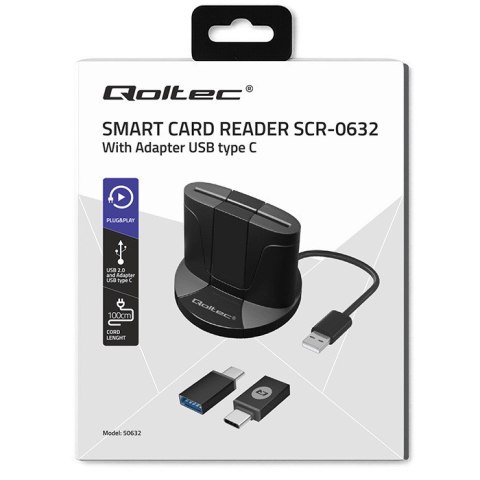 Qoltec Inteligentny czytnik chipowych kart ID SCR-0632 | USB typu C
