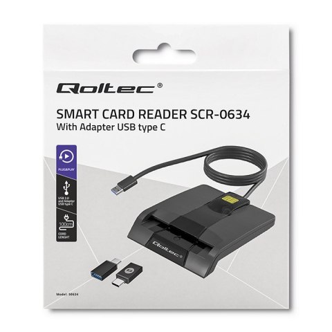 Qoltec Inteligentny czytnik chipowych kart ID SCR-0634 | USB typ C