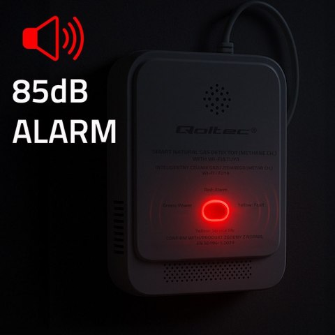 Qoltec Certyfikowany Czujnik wycieku gazu ziemnego | detektor CH4 | NG | Tuya | Wi-Fi | alarm 85dB | LED