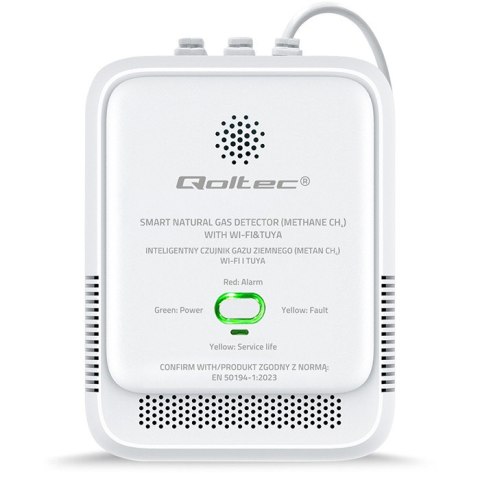 Qoltec Certyfikowany Czujnik wycieku gazu ziemnego | detektor CH4 | NG | Tuya | Wi-Fi | alarm 85dB | LED