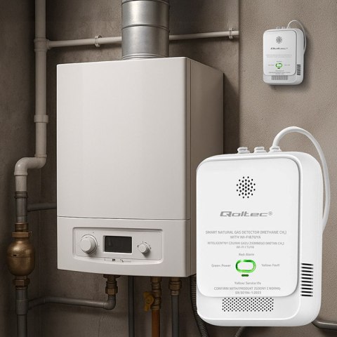 Qoltec Certyfikowany Czujnik wycieku gazu ziemnego | detektor CH4 | NG | Tuya | Wi-Fi | alarm 85dB | LED