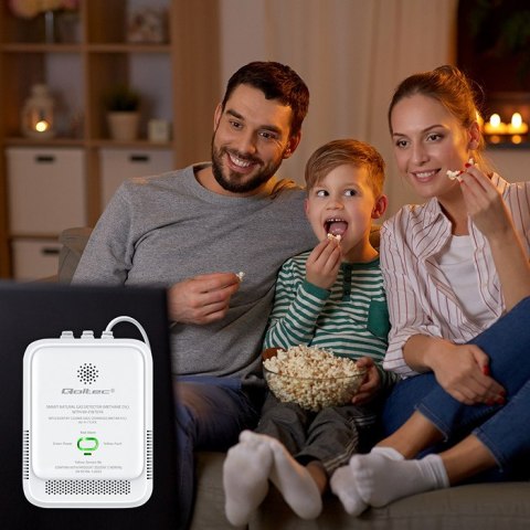 Qoltec Certyfikowany Czujnik wycieku gazu ziemnego | detektor CH4 | NG | Tuya | Wi-Fi | alarm 85dB | LED