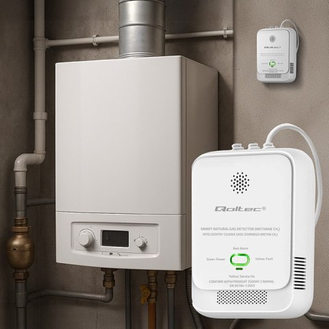 Qoltec Certyfikowany Czujnik wycieku gazu ziemnego | detektor CH4 | NG | alarm 85dB | LED