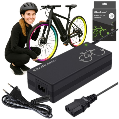 Qoltec Ładowarka do roweru elektrycznego 36V | 42V | 2A | 3P IEC 23mm | +kabel zasilający