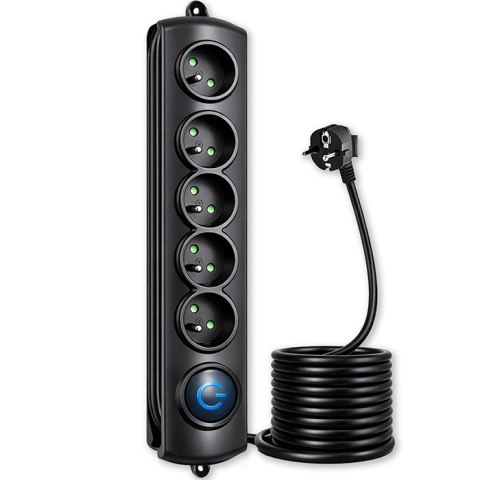 Qoltec Listwa antyprzepięciowa | 5 gniazd | 3m | Czarna QUICK SWITCH