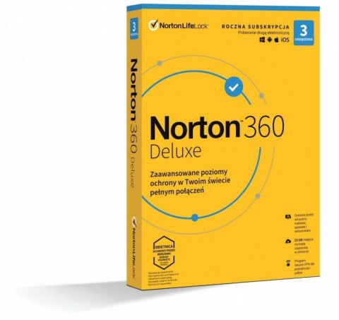 Oprogramowanie NORTON 360 Delux 25GB PL 1 użytkownik, 3 urządzenia, 1 rok Oprogramowanie NORTON 360 Delux 25GB PL 1 użytkownik, 3 urządzenia, 1 rok