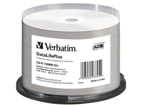 Płyta CD-R Verbatim 52x Cake 50 szt DL AZO Nadruk Płyta CD-R Verbatim 52x Cake 50 szt DL AZO Nadruk