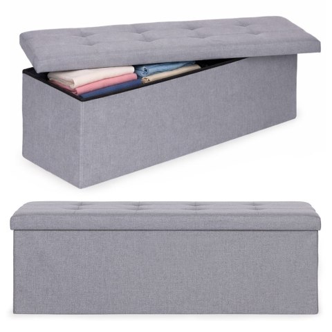 Pufa pikowana 111x38 cm ze schowkiem tapicerowana ława skrzynia jasnoszara ModernHome