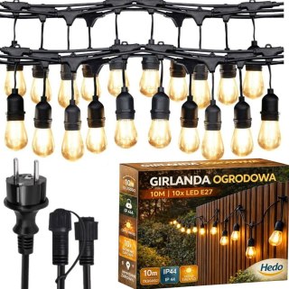 Girlanda Ogrodowa Świetlna 10M 10X Żarówka LED Śieciowa Wodoszczelna