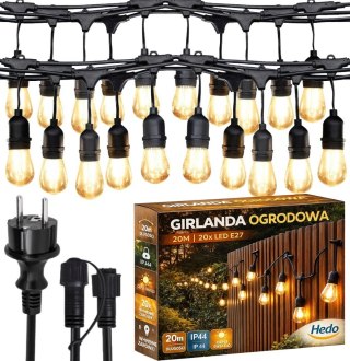 Girlanda Ogrodowa Świetlna 20M 20X Żarówka LED Śieciowa Wodoszczelna