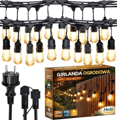 Girlanda Ogrodowa Świetlna 20M 20X Żarówka LED Śieciowa Wodoszczelna