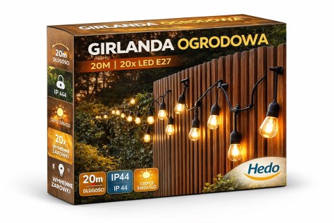 Girlanda Ogrodowa Świetlna 20M 20X Żarówka LED Śieciowa Wodoszczelna